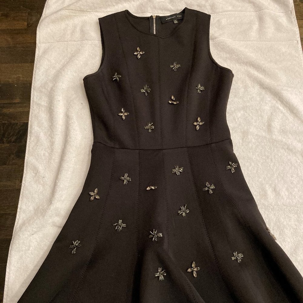 Black Cocktail Dress w Rhinestone Detail - Size SM